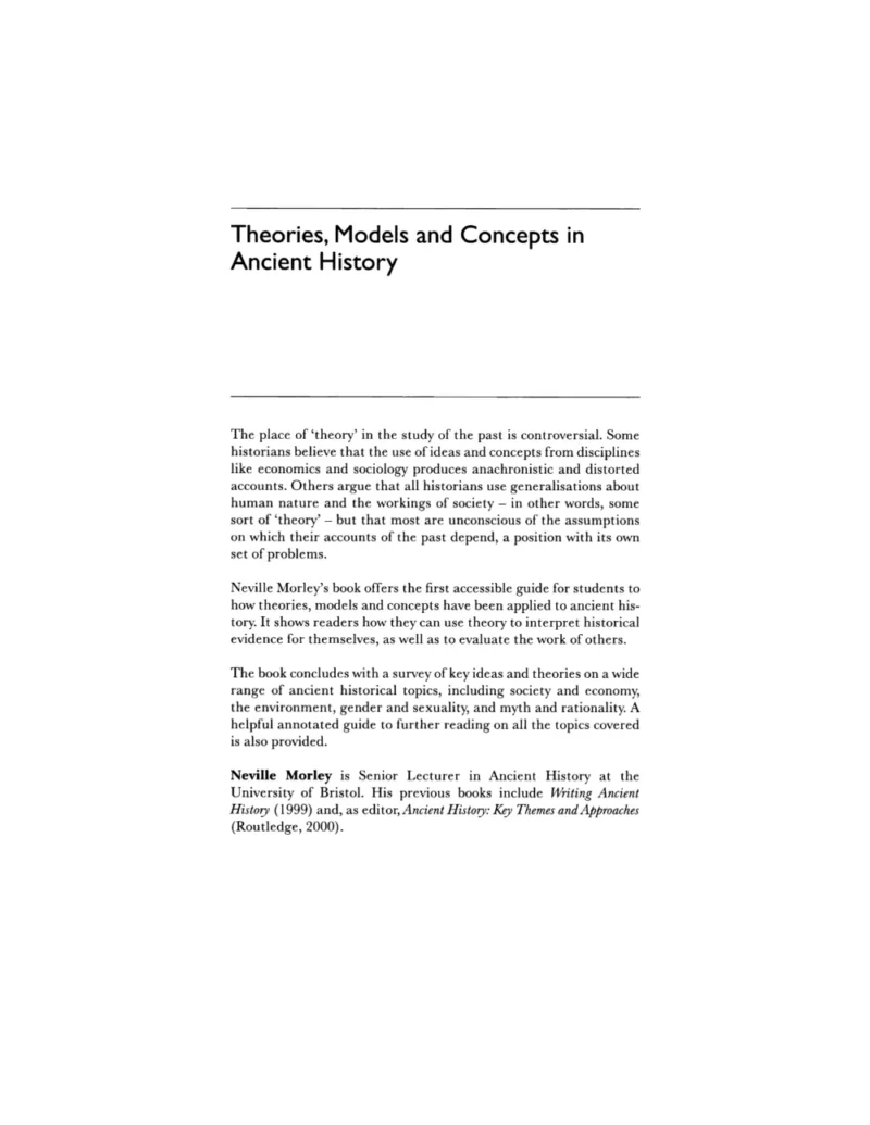 Theories, Models, and Concepts in Ancient History
